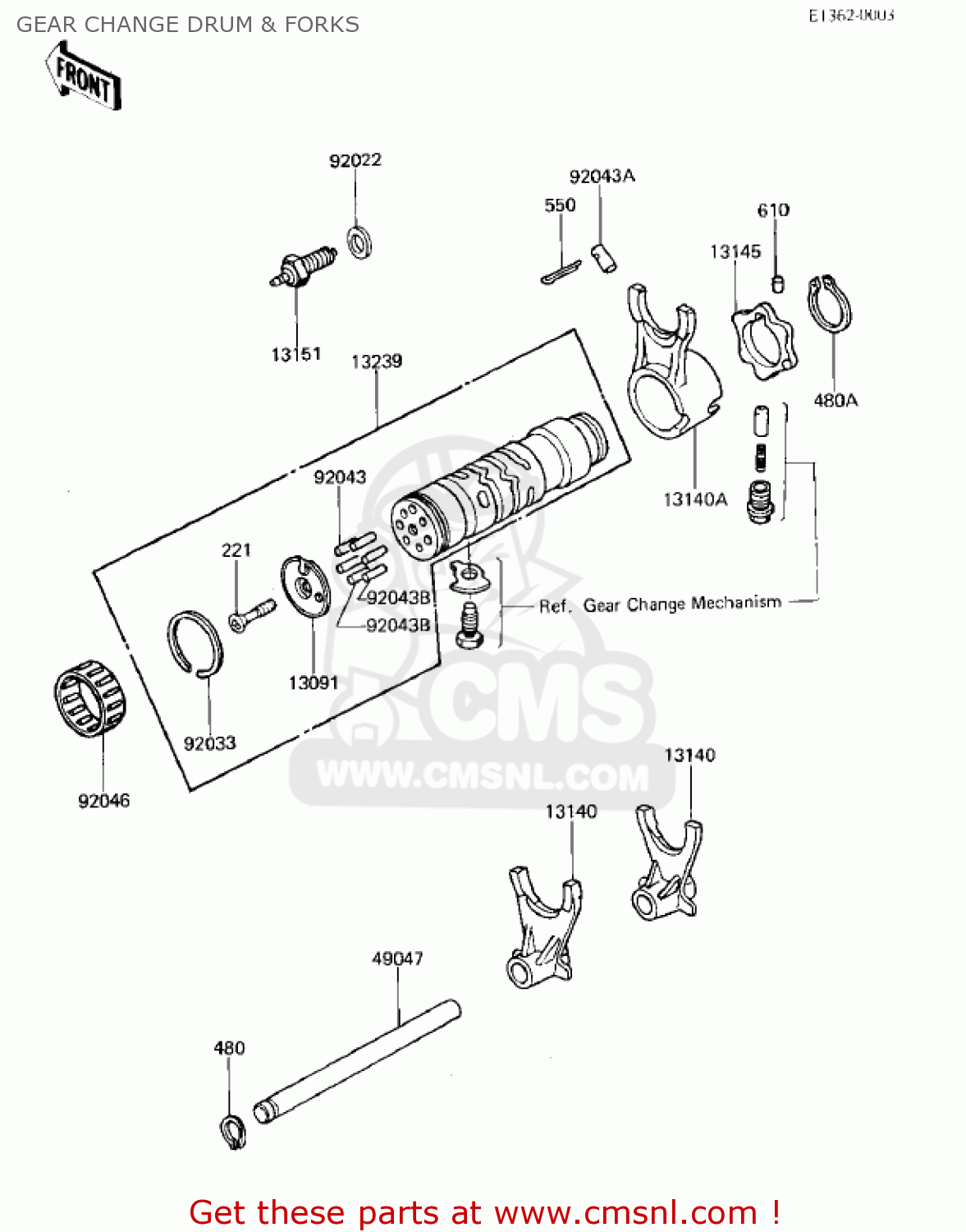 GEAR CHANGE DRUM & FORKS ZX750E1 GPZ750  1984 USA CALIFORNIA CANADA