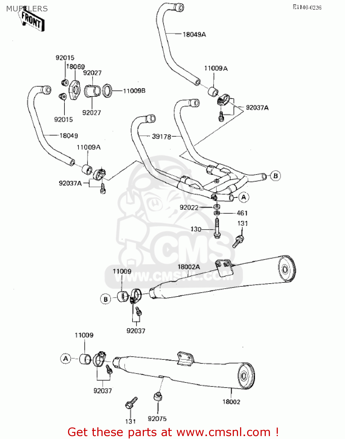 MUFFLERS ZX750E1 GPZ750  1984 USA CALIFORNIA CANADA