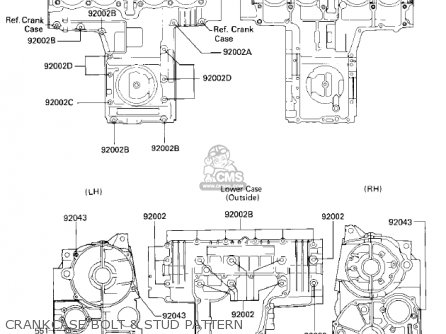 CRANKCASE BOLT & STUD PATTERN - ZX750E1 GPZ750  1984 USA CALIFORNIA CANADA