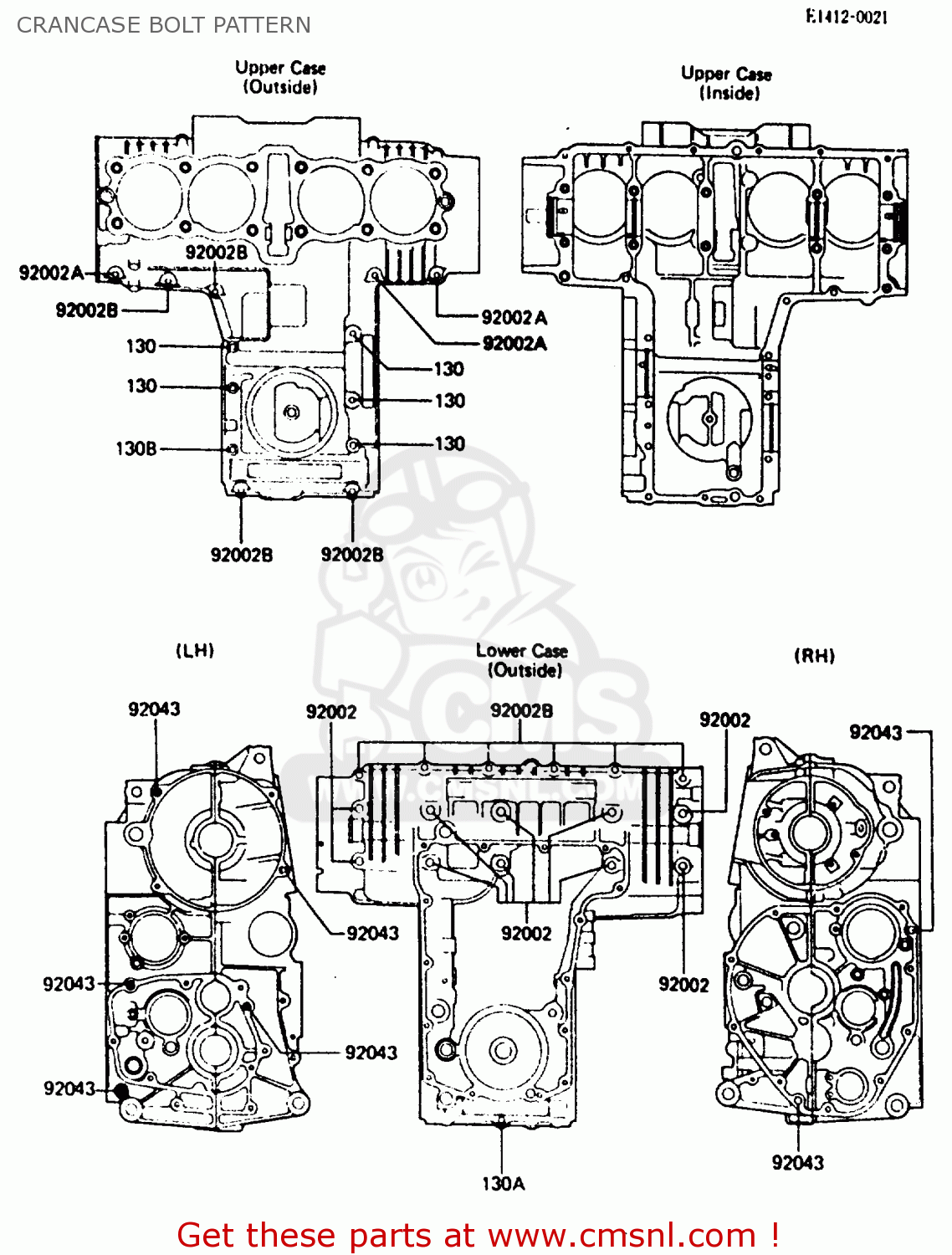 Kawasaki ZX750E2 1985 EUROPE UK FR FU GR IT NR SD CRANCASE BOLT PATTERN