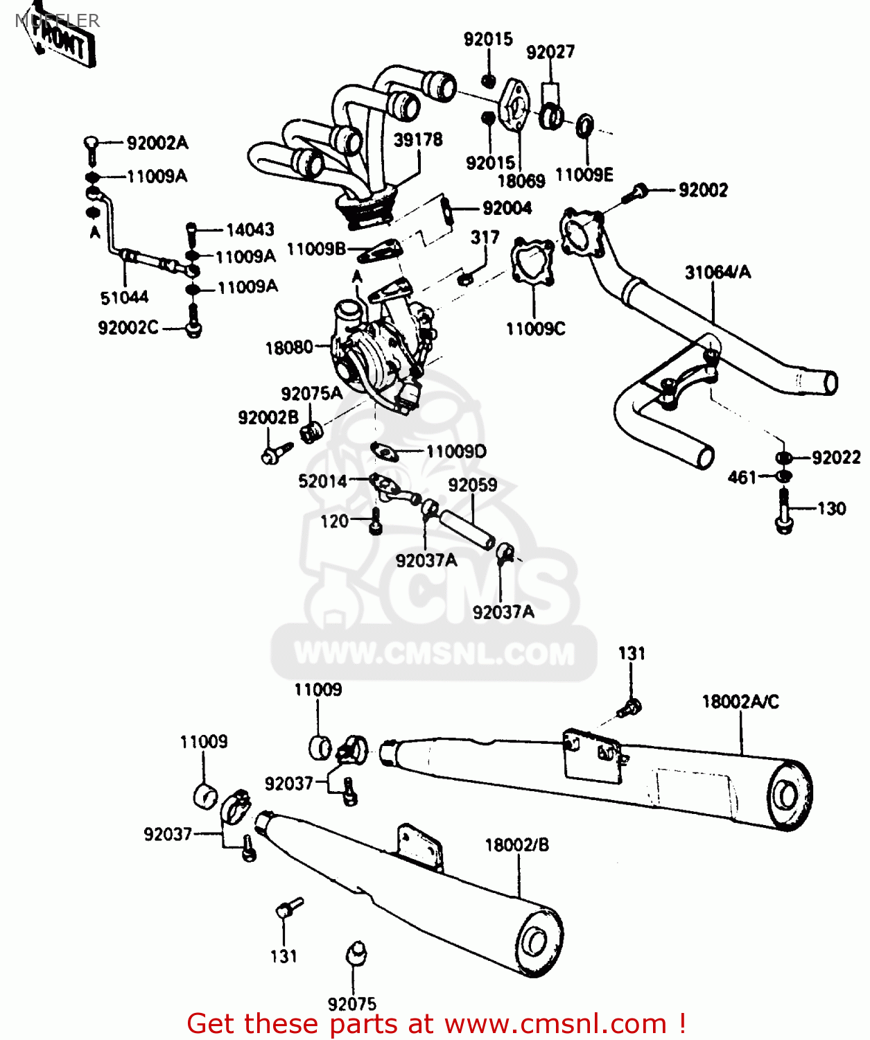 MUFFLER ZX750E2 1985 EUROPE UK FR FU GR IT NR SD