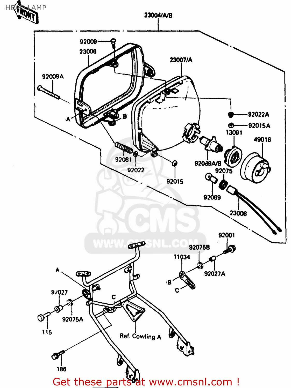 HEAD LAMP ZX750E2 1985 EUROPE UK FR FU GR IT NR SD