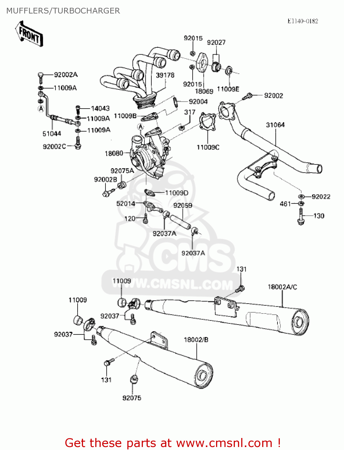 MUFFLERS/TURBOCHARGER ZX750E2 GPZ750 TURBO 1985 USA CALIFORNIA CANADA