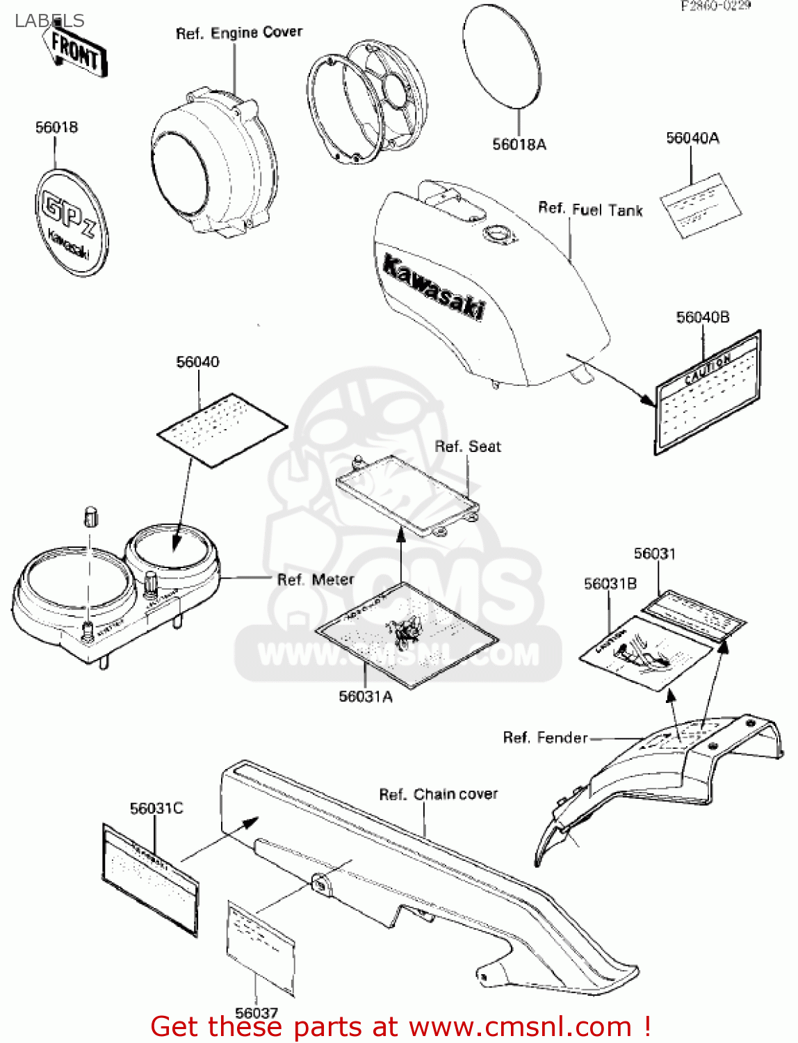 LABELS ZX750E2 GPZ750 TURBO 1985 USA CALIFORNIA CANADA