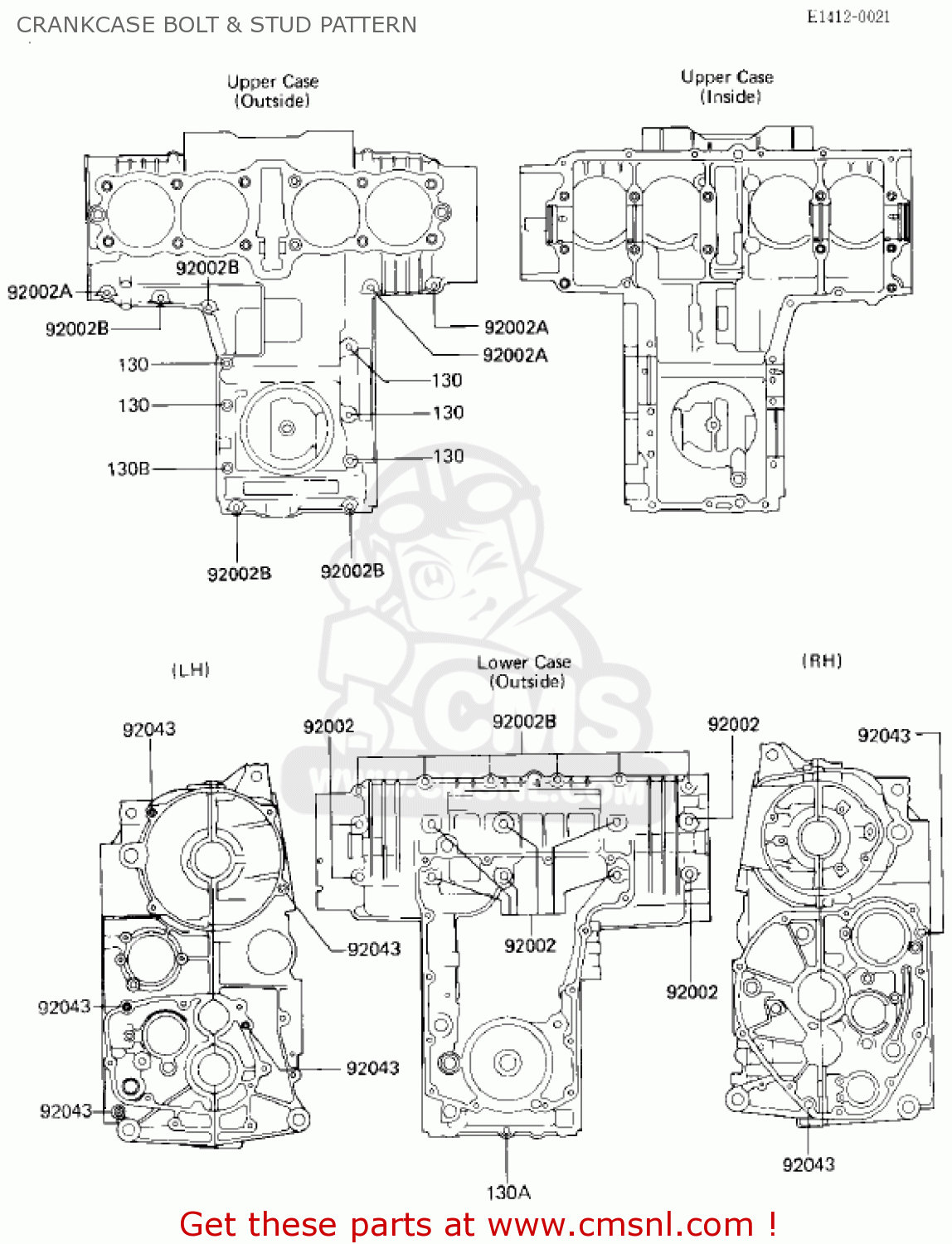 CRANKCASE BOLT & STUD PATTERN ZX750E2 GPZ750 TURBO 1985 USA CALIFORNIA CANADA