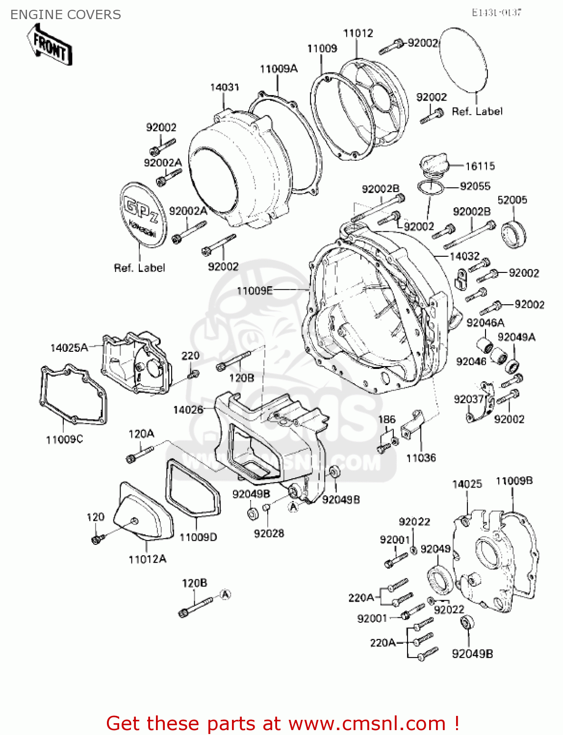 ENGINE COVERS ZX750E2 GPZ750 TURBO 1985 USA CALIFORNIA CANADA
