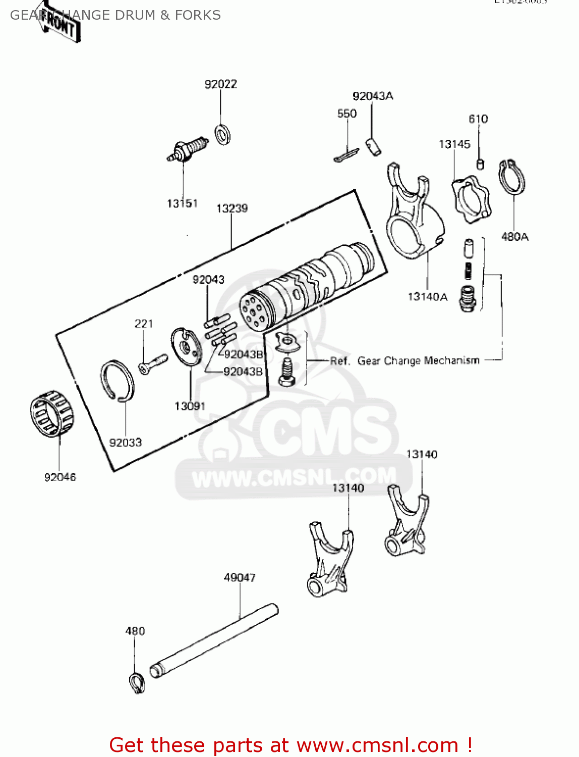 GEAR CHANGE DRUM & FORKS ZX750E2 GPZ750 TURBO 1985 USA CALIFORNIA CANADA