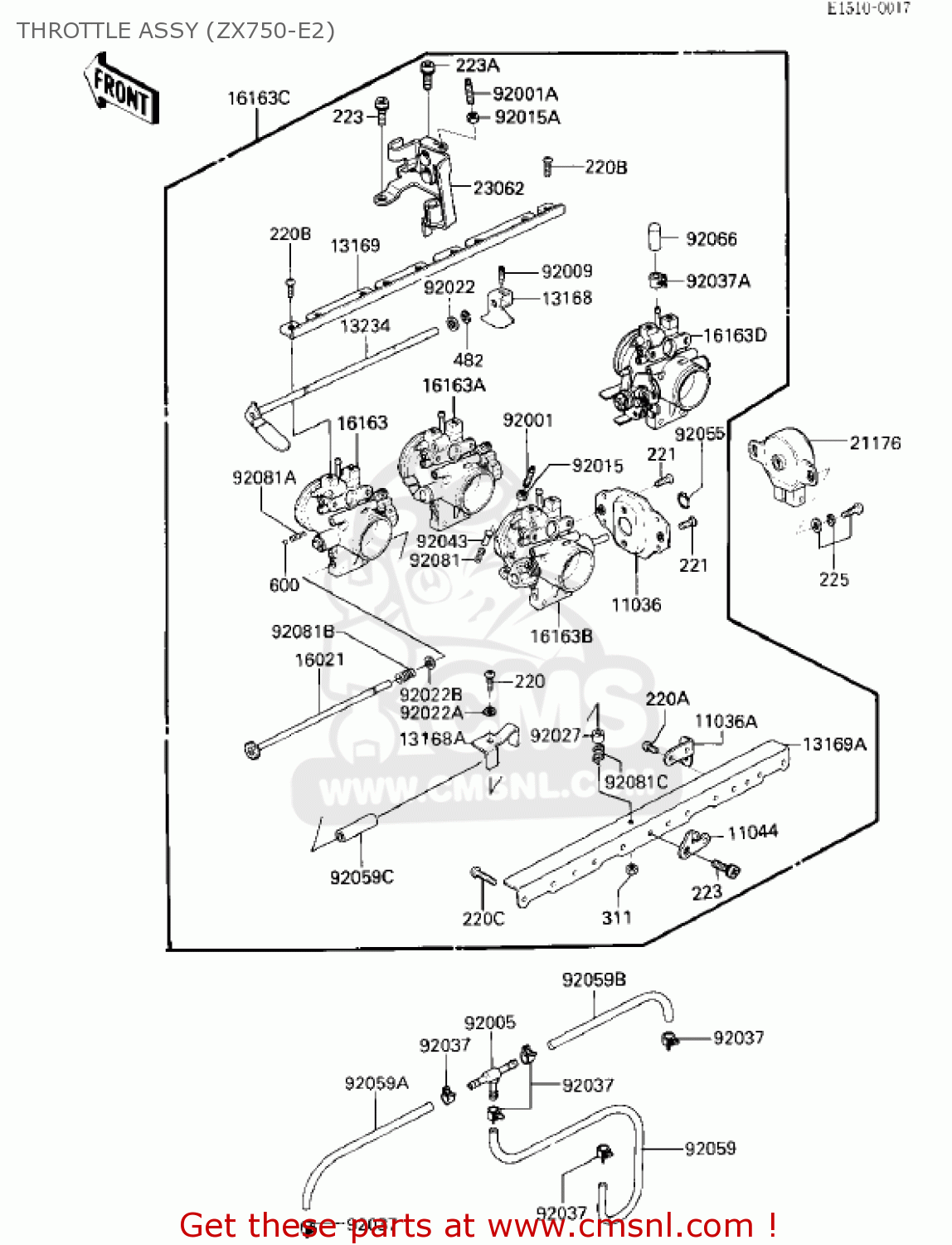 THROTTLE ASSY (ZX750-E2) ZX750E2 GPZ750 TURBO 1985 USA CALIFORNIA CANADA