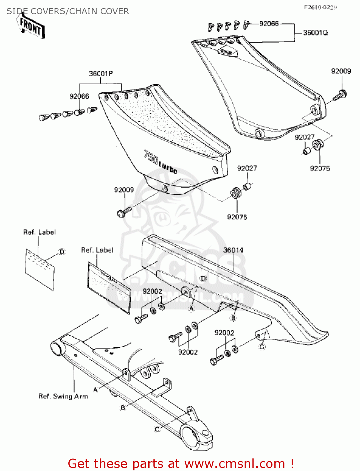 SIDE COVERS/CHAIN COVER ZX750E2 GPZ750 TURBO 1985 USA CALIFORNIA CANADA