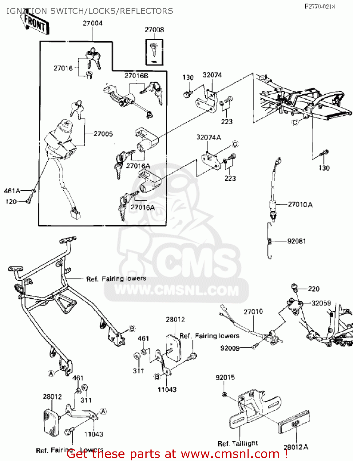 IGNITION SWITCH/LOCKS/REFLECTORS ZX750E2 GPZ750 TURBO 1985 USA CALIFORNIA CANADA