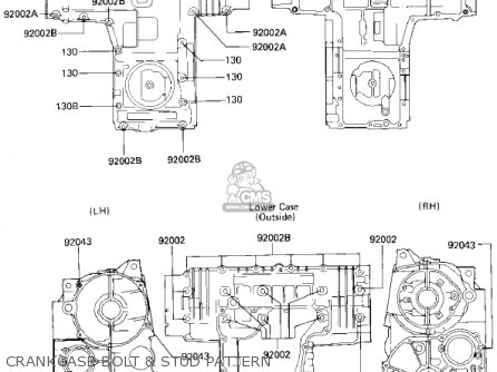 CRANKCASE BOLT & STUD PATTERN - ZX750E2 GPZ750 TURBO 1985 USA CALIFORNIA CANADA