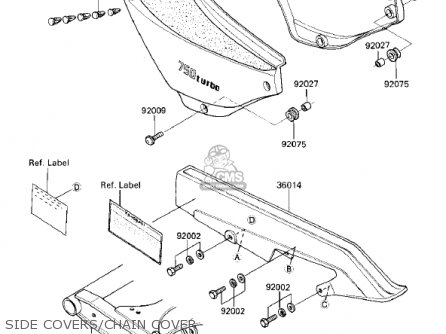 SIDE COVERS/CHAIN COVER - ZX750E2 GPZ750 TURBO 1985 USA CALIFORNIA CANADA