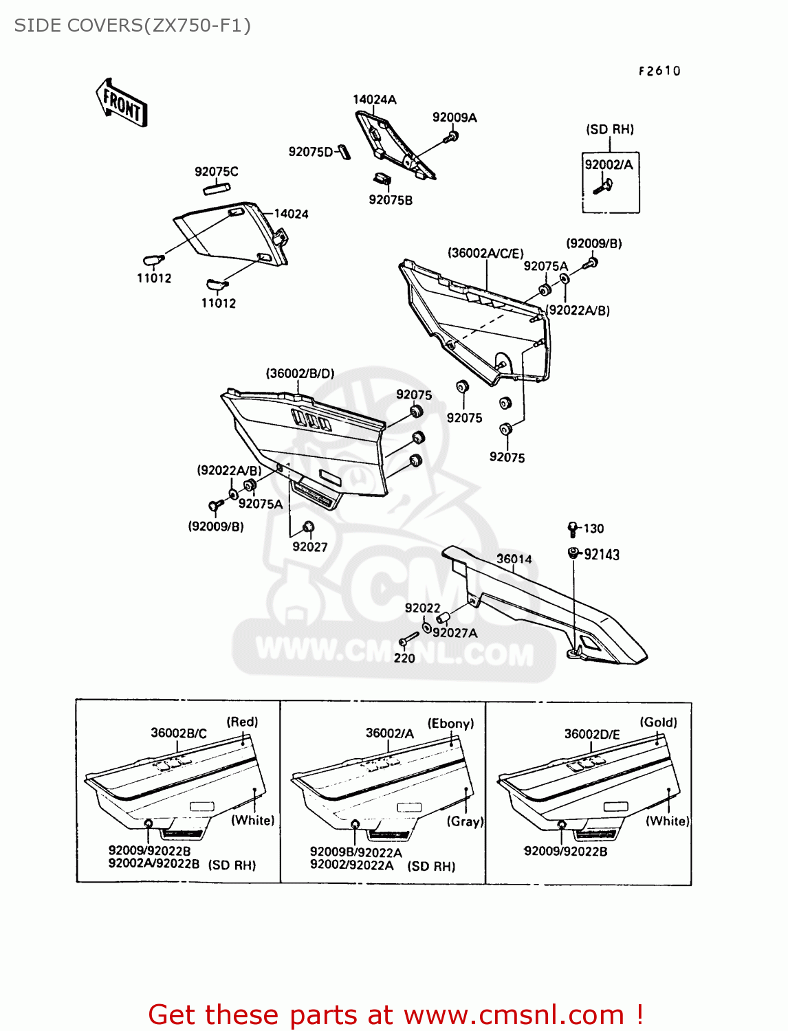 SIDE COVERS(ZX750-F1) ZX750F1 GPX750R 1987 EUROPE FR UK AR FG GR IT NR SD SP ST
