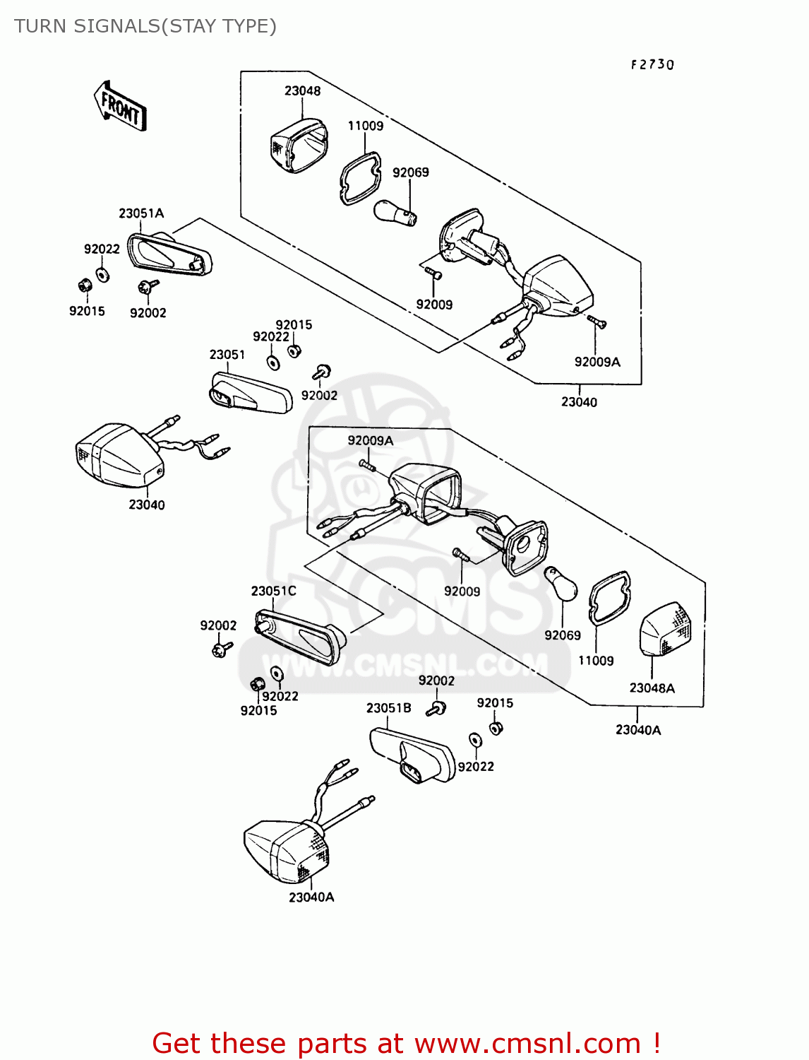 TURN SIGNALS(STAY TYPE) ZX750F1 GPX750R 1987 EUROPE FR UK AR FG GR IT NR SD SP ST