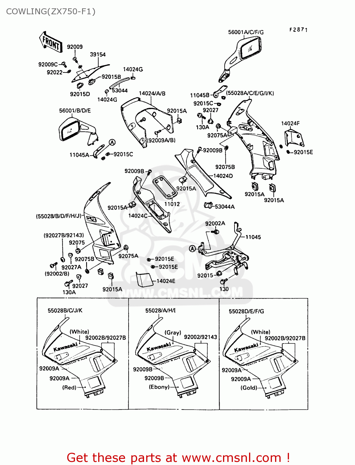 COWLING(ZX750-F1) ZX750F1 GPX750R 1987 EUROPE FR UK AR FG GR IT NR SD SP ST