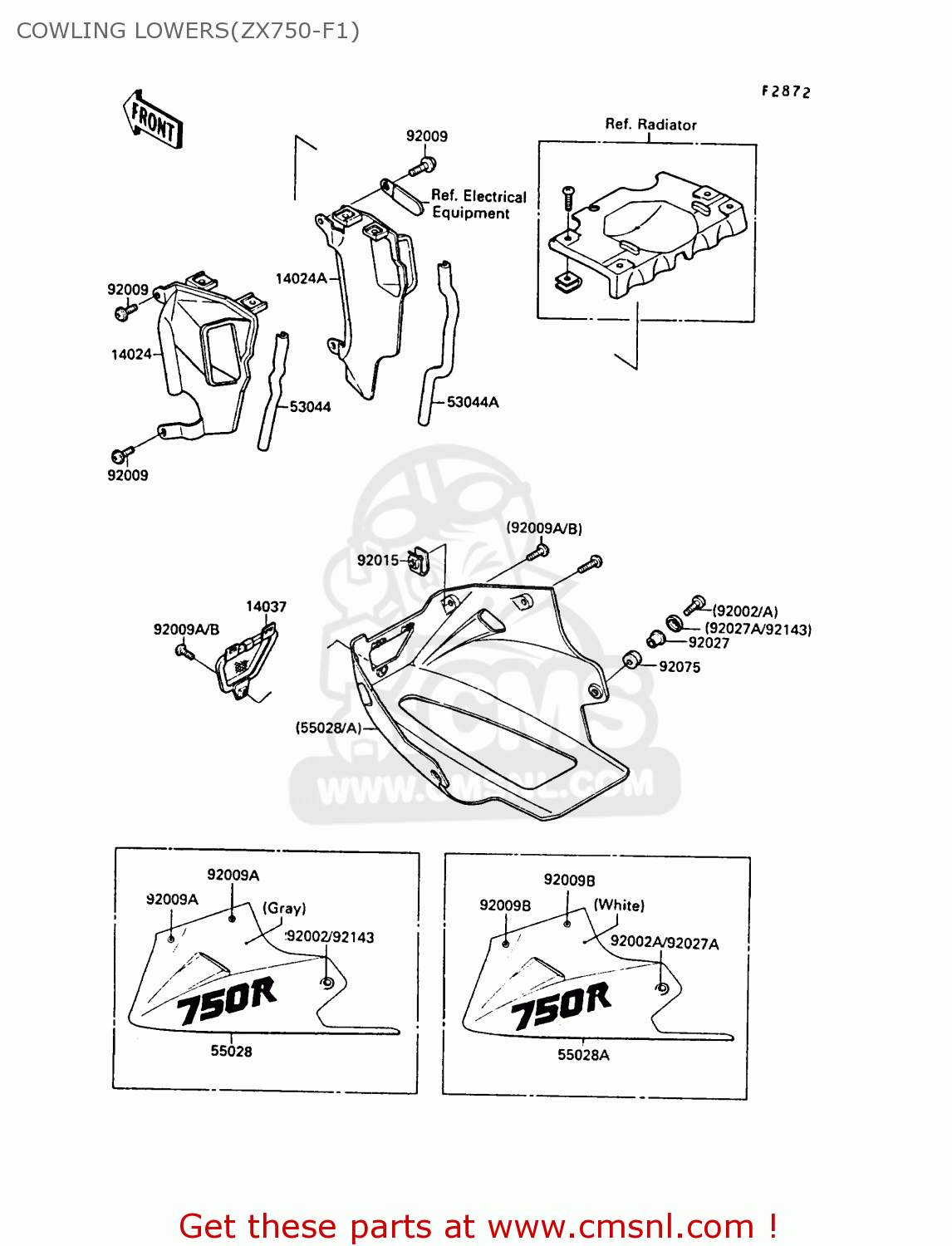 COWLING LOWERS(ZX750-F1) ZX750F1 GPX750R 1987 EUROPE FR UK AR FG GR IT NR SD SP ST
