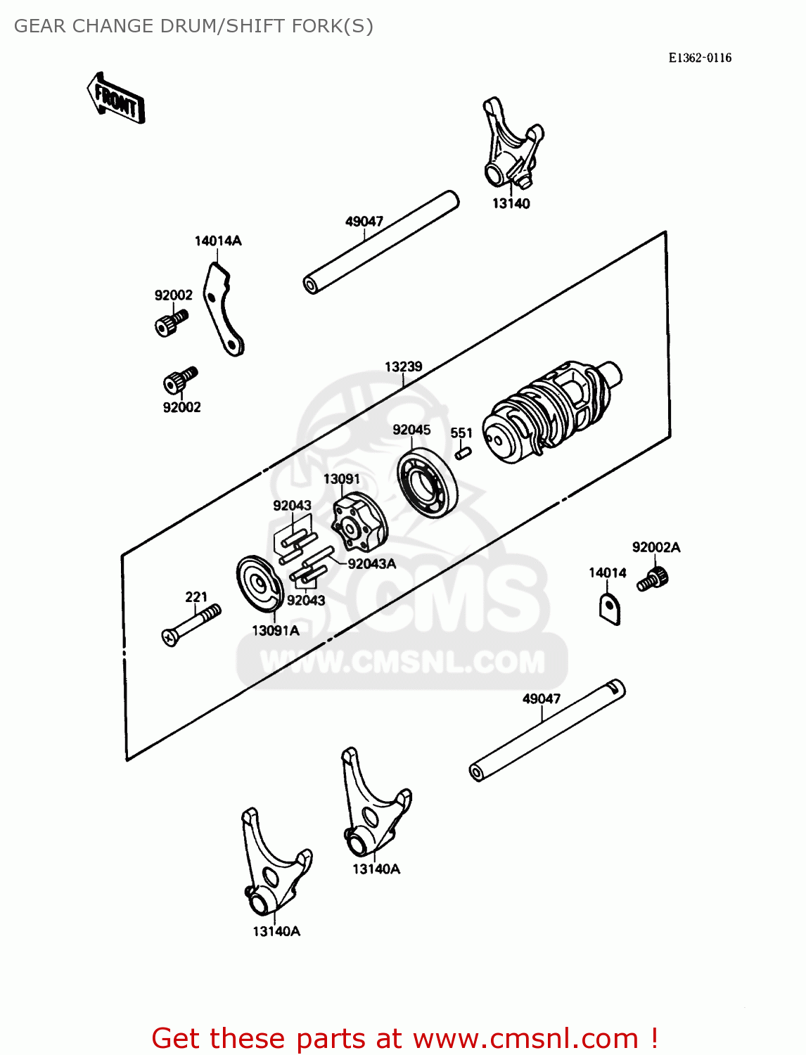 GEAR CHANGE DRUM/SHIFT FORK(S) ZX750F1 NINJA 750R 1987 USA CALIFORNIA CANADA