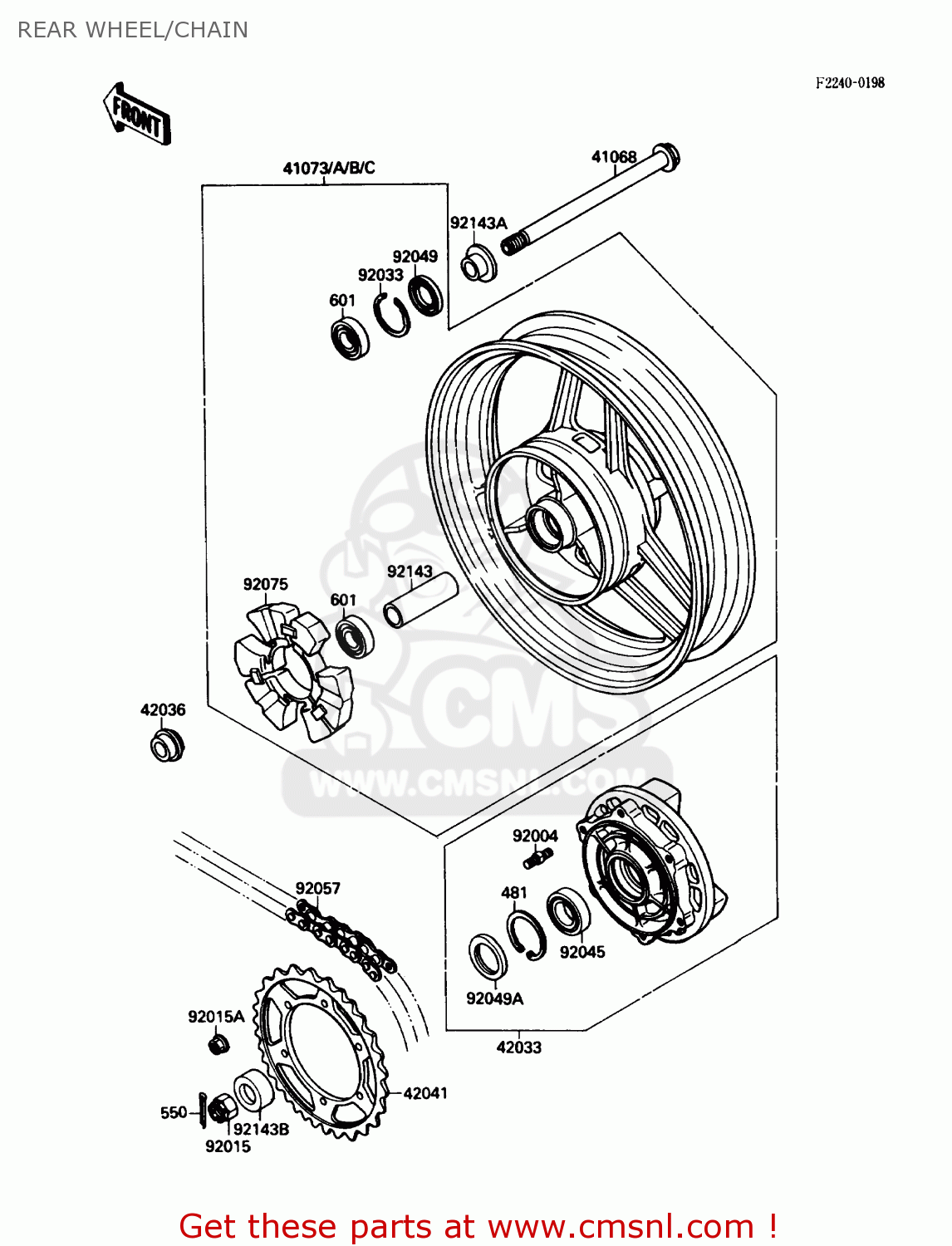 REAR WHEEL/CHAIN ZX750F1 NINJA 750R 1987 USA CALIFORNIA CANADA