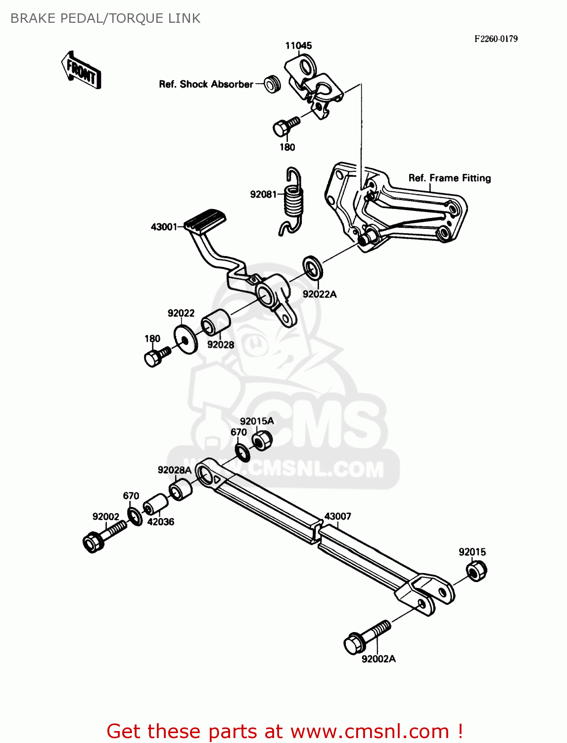 BRAKE PEDAL/TORQUE LINK ZX750F1 NINJA 750R 1987 USA CALIFORNIA CANADA