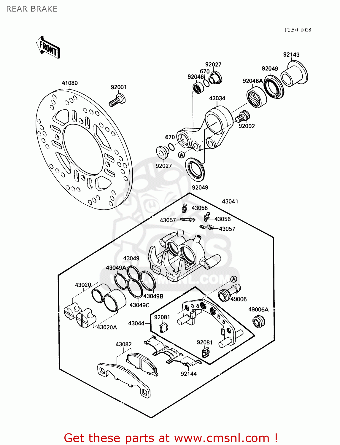 REAR BRAKE ZX750F1 NINJA 750R 1987 USA CALIFORNIA CANADA