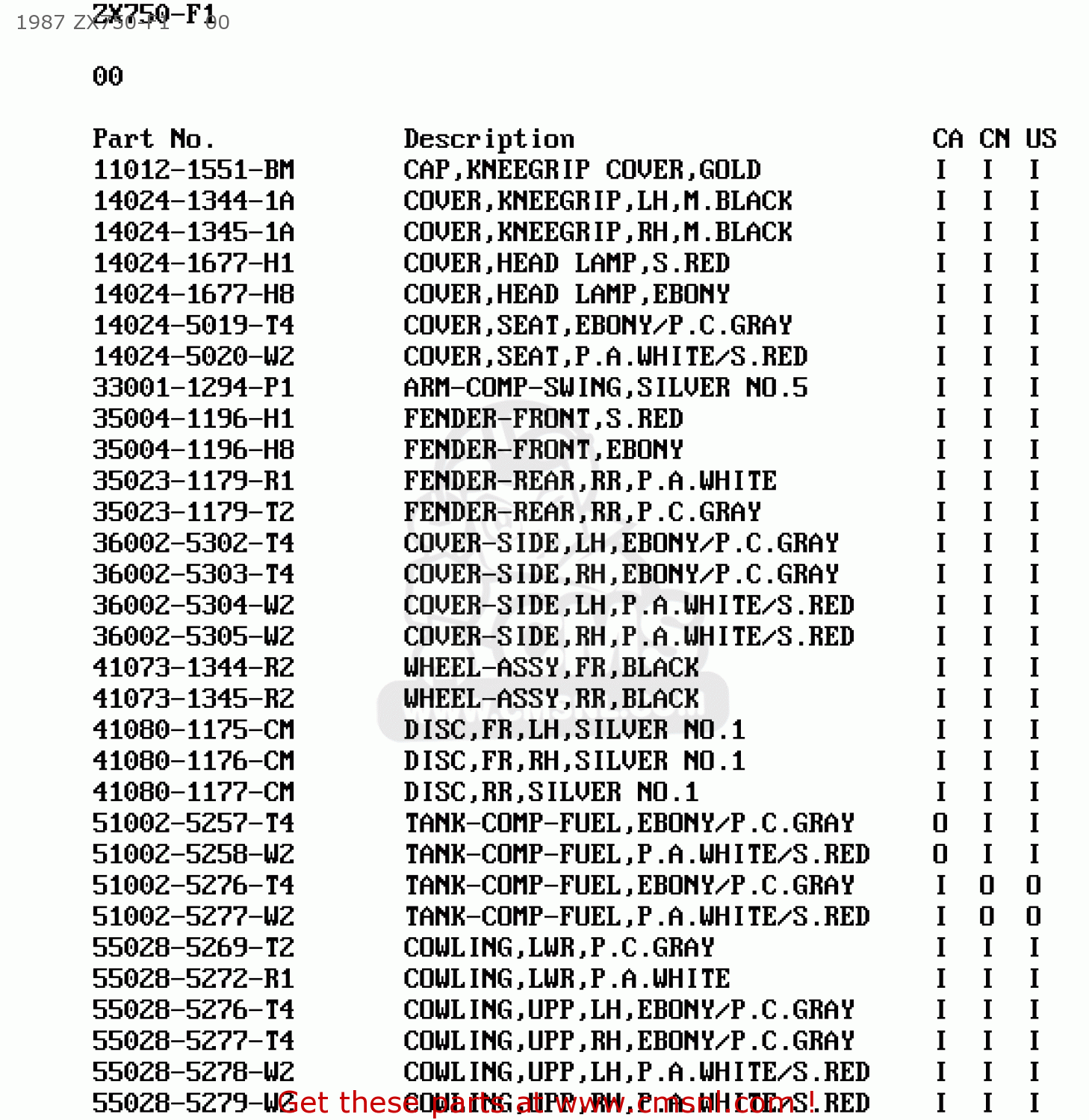 1987 ZX750-F1     00 ZX750F1 NINJA 750R 1987 USA CALIFORNIA CANADA