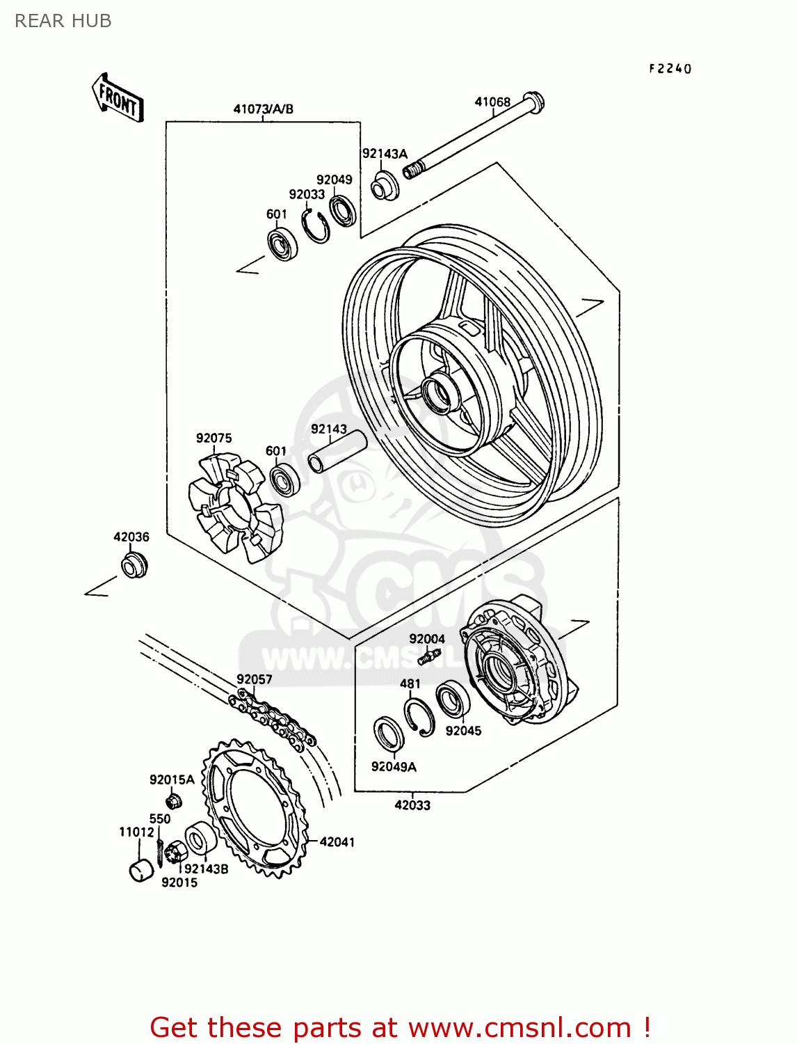 REAR HUB ZX750F2 GPX750R 1988 EUROPE FR UK AR FG GR IT NR SD SP ST