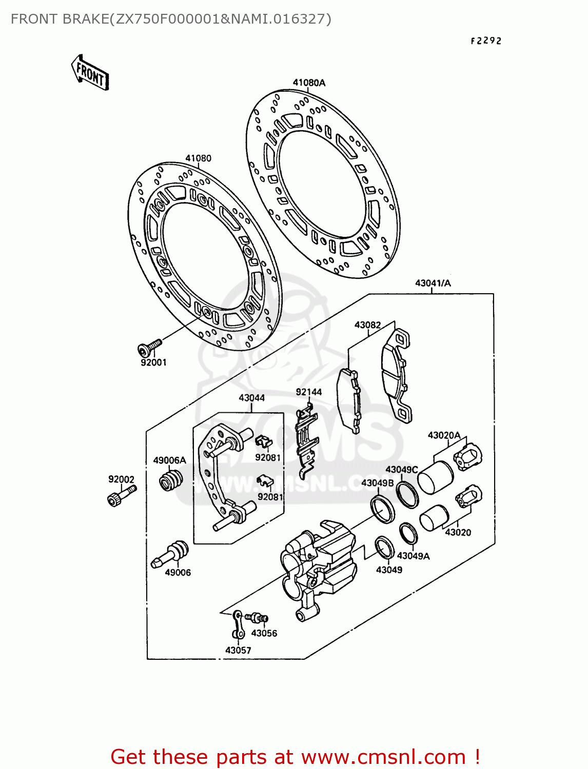 FRONT BRAKE(ZX750F000001&NAMI.016327) ZX750F2 GPX750R 1988 EUROPE FR UK AR FG GR IT NR SD SP ST