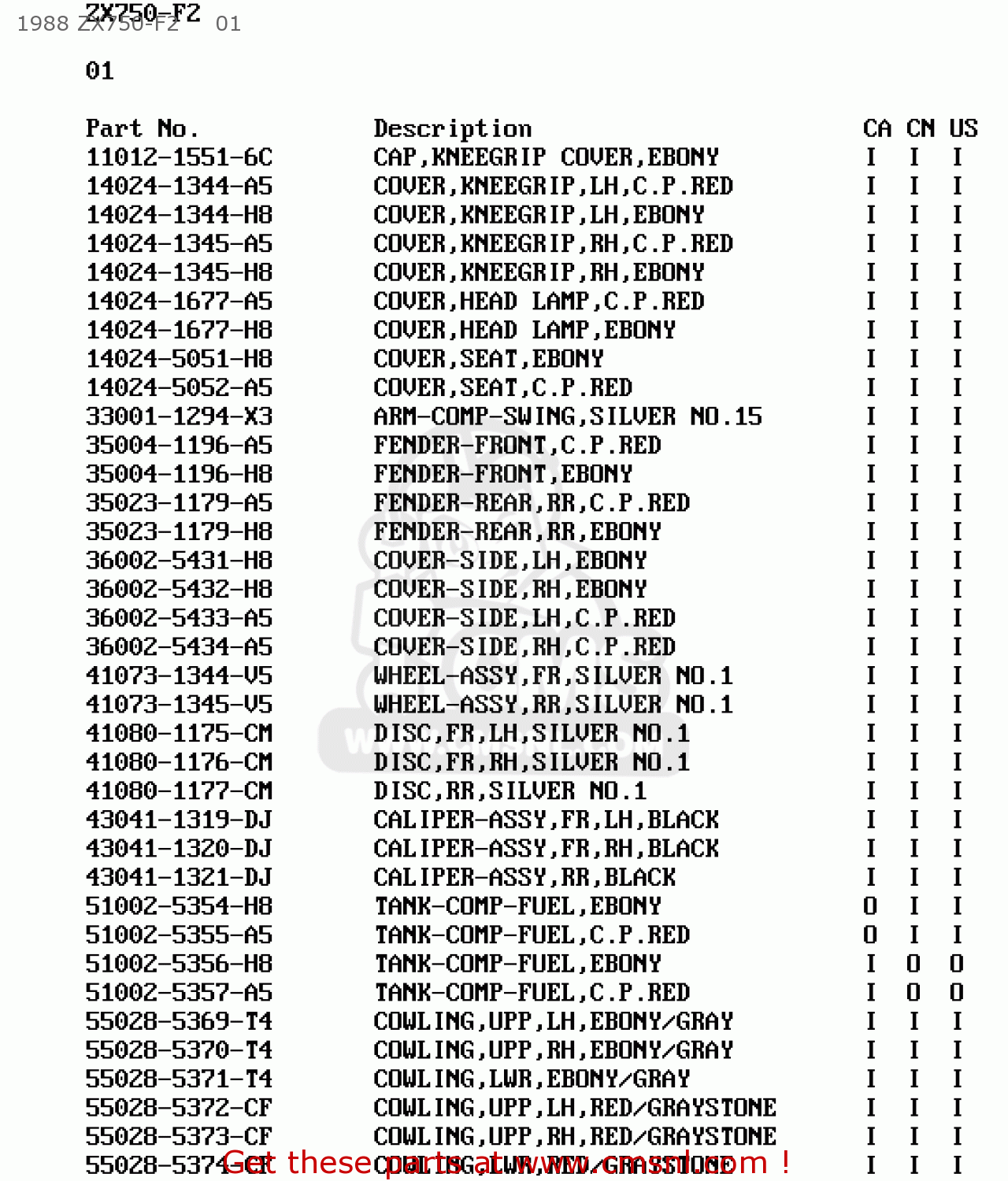 1988 ZX750-F2     01 ZX750F2 NINJA 750R 1988 USA CALIFORNIA CANADA