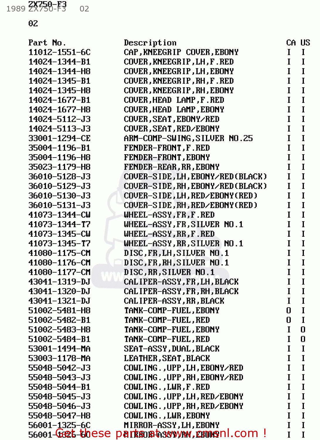 1989 ZX750-F3     02 ZX750F2 NINJA 750R 1988 USA CALIFORNIA CANADA
