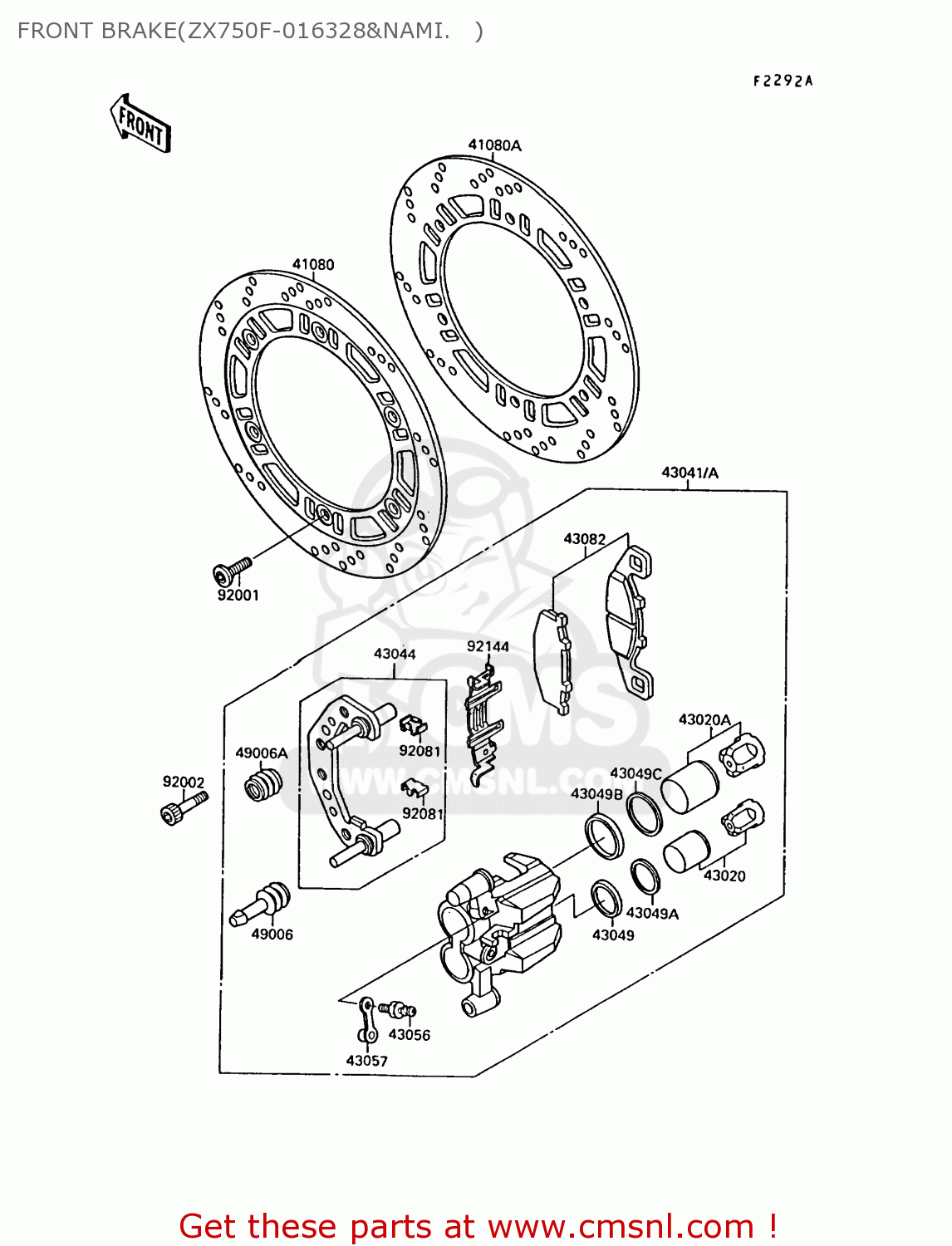 FRONT BRAKE(ZX750F-016328&NAMI.   ) ZX750F2A GPX750R 1988 UNITED KINGDOM