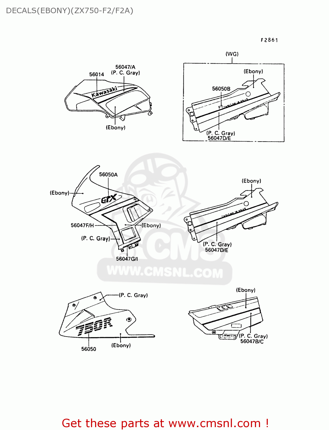 DECALS(EBONY)(ZX750-F2/F2A) ZX750F2A GPX750R 1988 UNITED KINGDOM