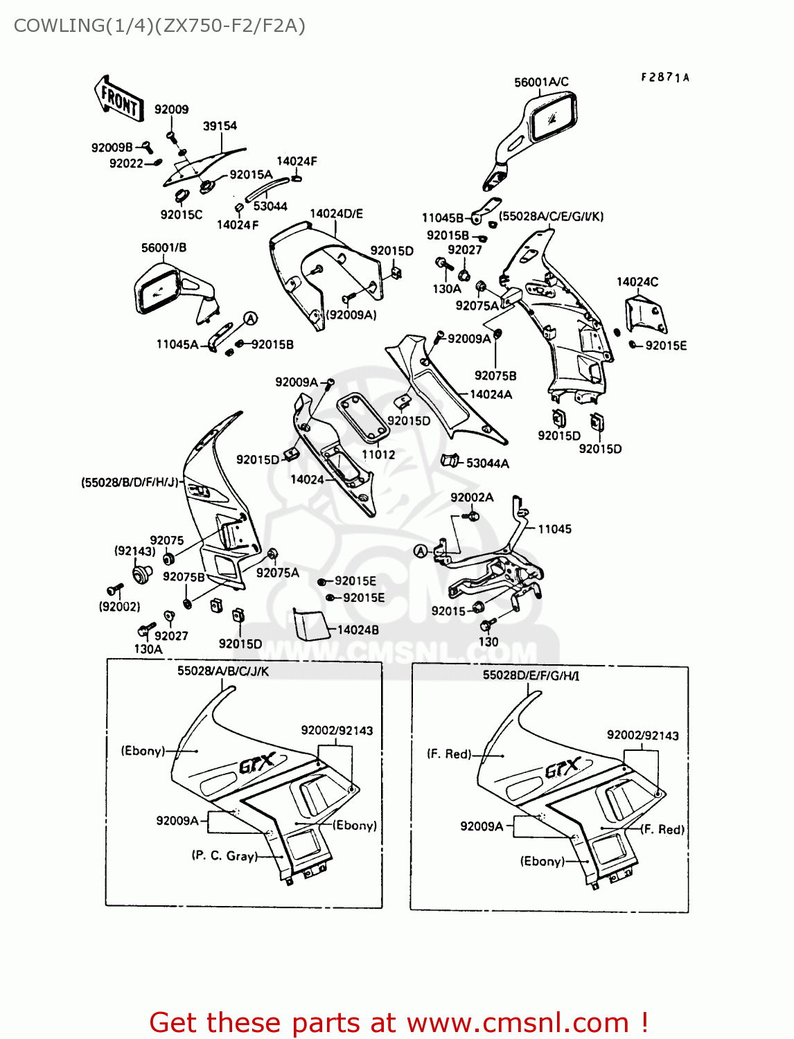 COWLING(1/4)(ZX750-F2/F2A) ZX750F2A GPX750R 1988 UNITED KINGDOM