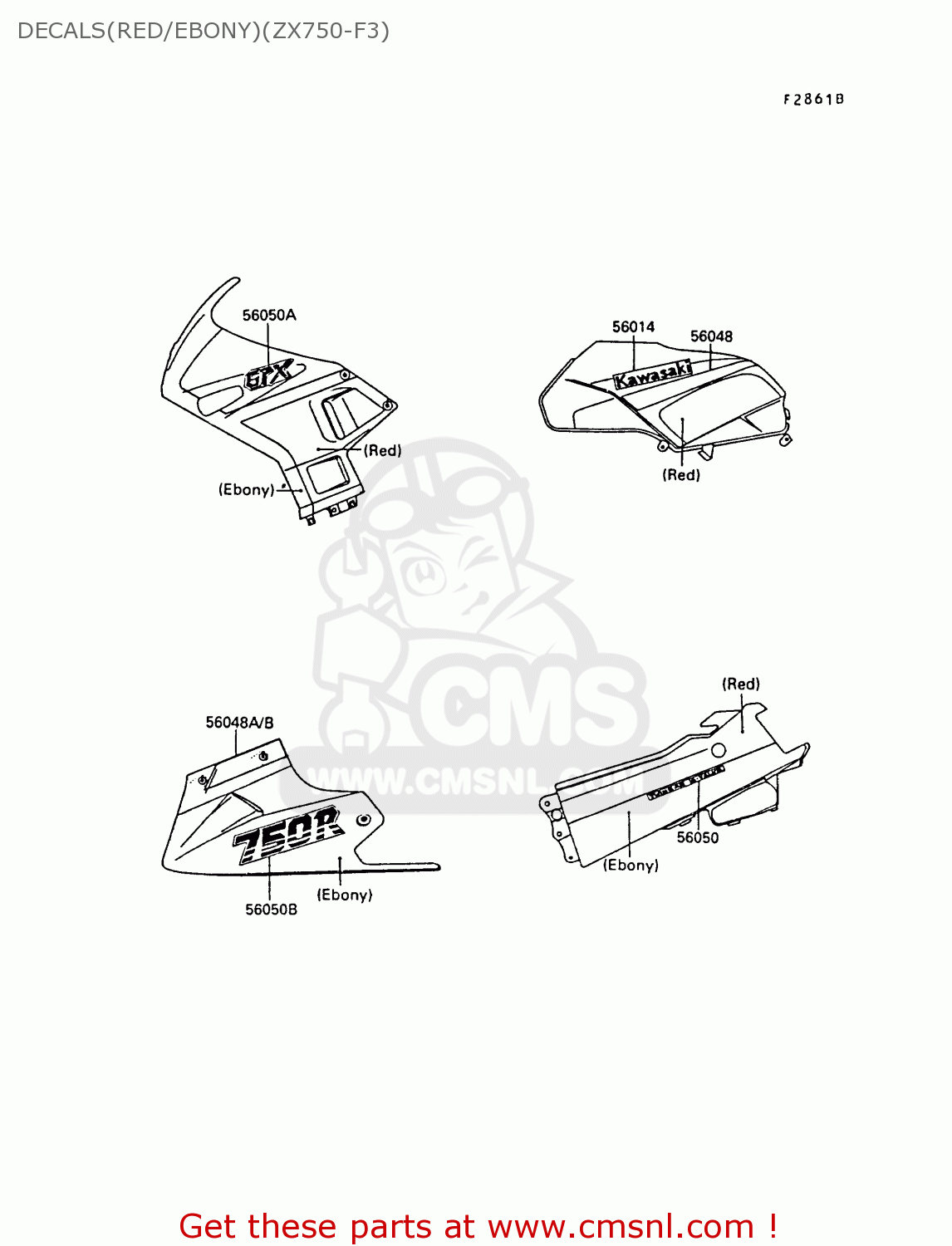 DECALS(RED/EBONY)(ZX750-F3) ZX750F3 GPX750R 1989 EUROPE FR UK AR NR