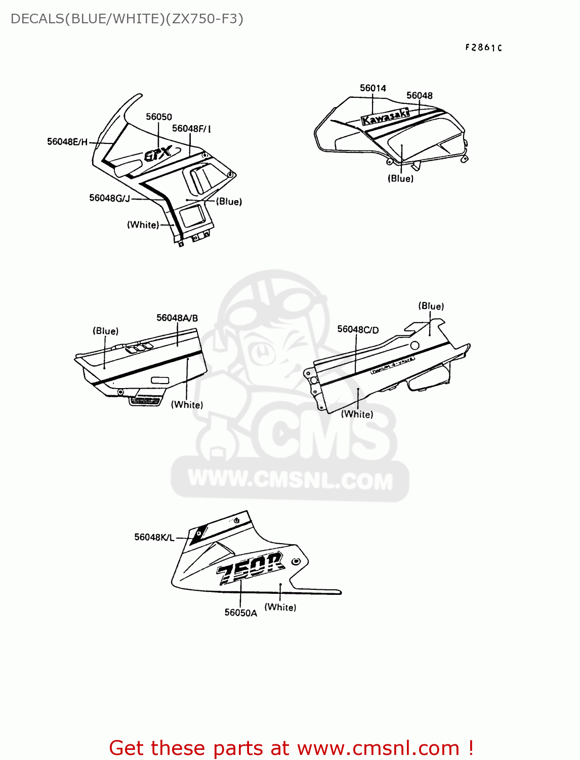 DECALS(BLUE/WHITE)(ZX750-F3) ZX750F3 GPX750R 1989 EUROPE FR UK AR NR