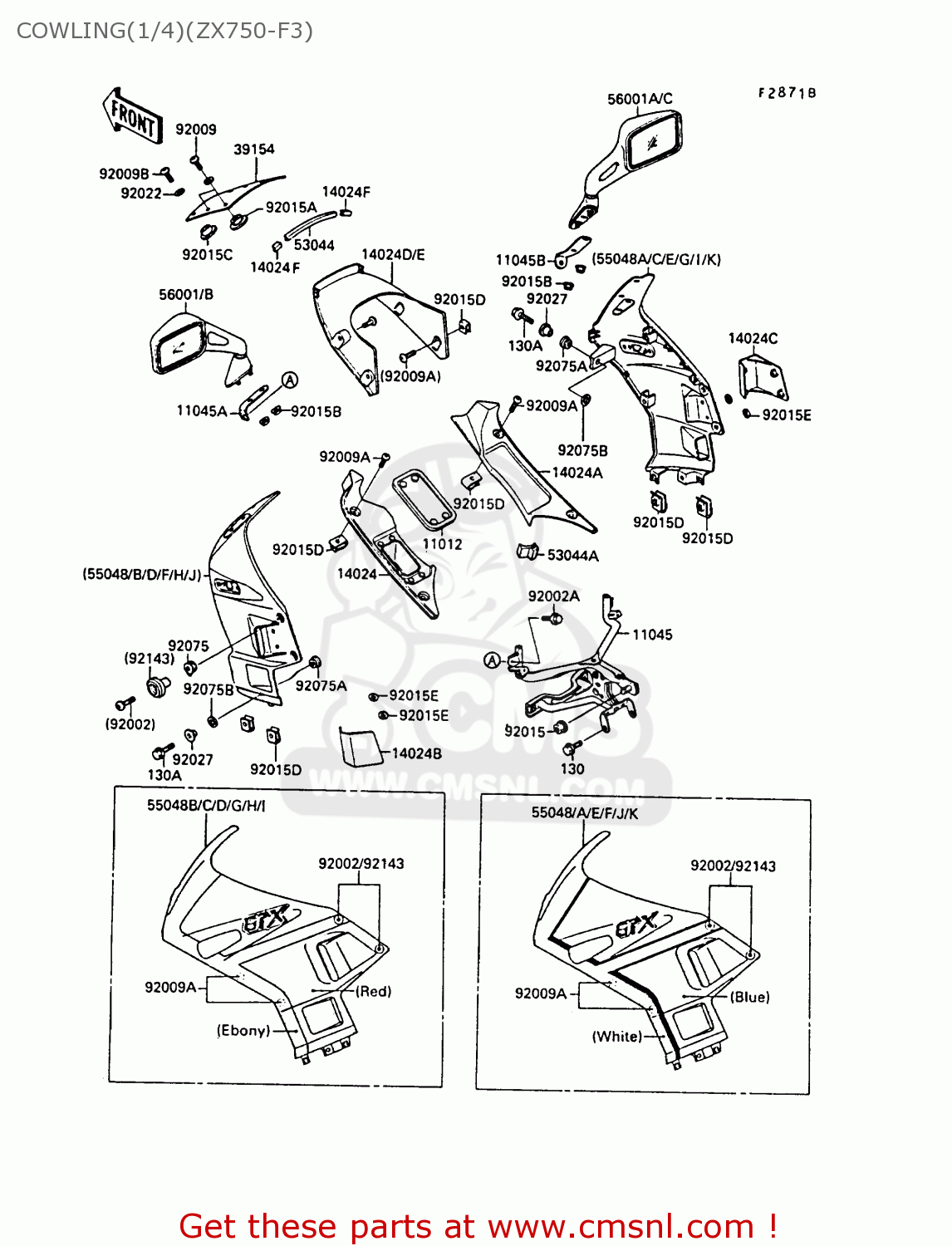 COWLING(1/4)(ZX750-F3) ZX750F3 GPX750R 1989 EUROPE FR UK AR NR
