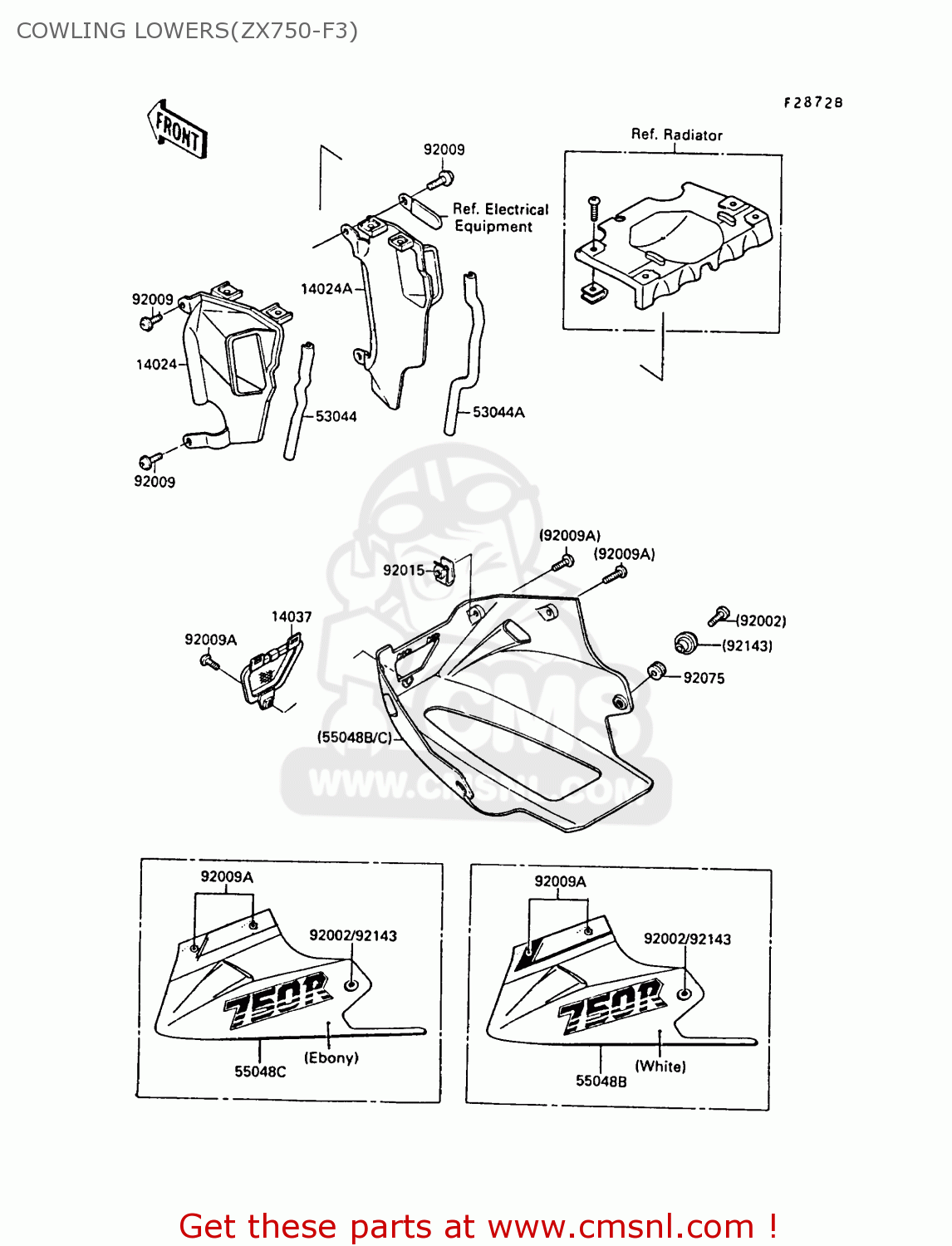 COWLING LOWERS(ZX750-F3) ZX750F3 GPX750R 1989 EUROPE FR UK AR NR