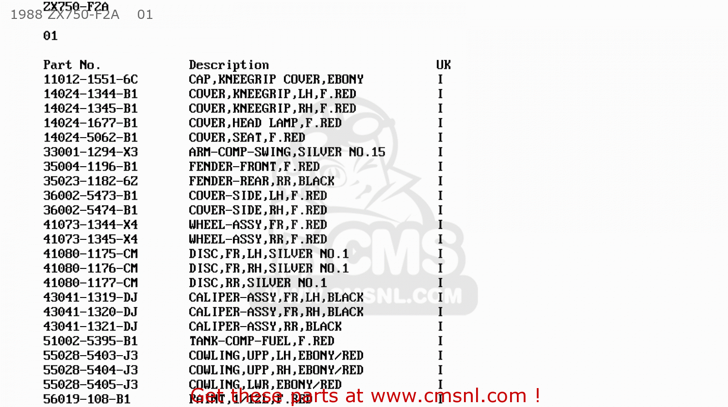 1988 ZX750-F2A    01 ZX750F3 GPX750R 1989 EUROPE FR UK AR NR