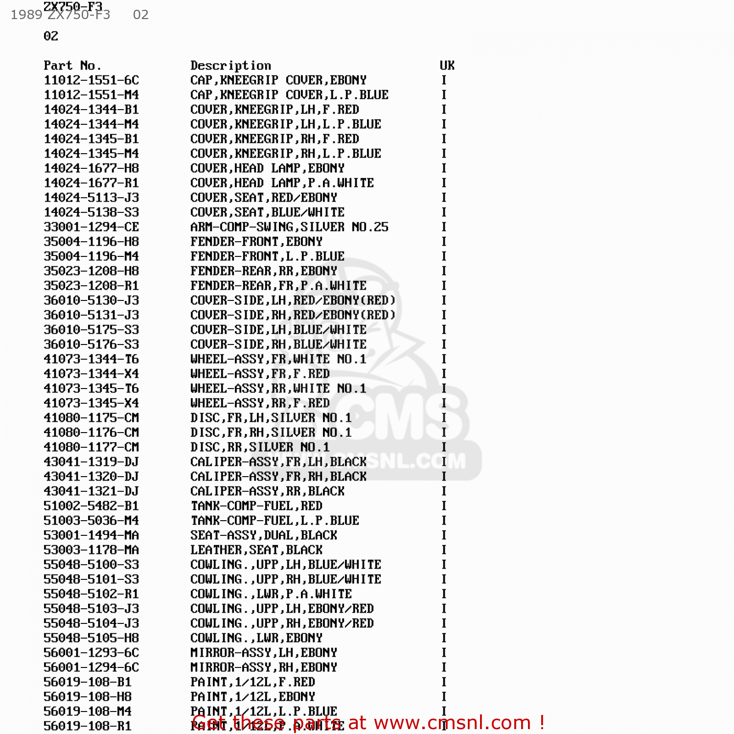 1989 ZX750-F3     02 ZX750F3 GPX750R 1989 EUROPE FR UK AR NR