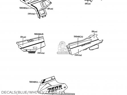 DECALS(BLUE/WHITE)(ZX750-F3) - ZX750F3 GPX750R 1989 EUROPE FR UK AR NR
