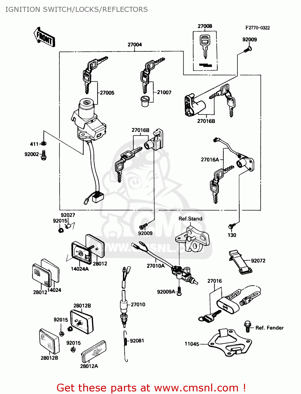 IGNITION SWITCH/LOCKS/REFLECTORS ZX750F3 NINJA 750R 1989 USA CALIFORNIA