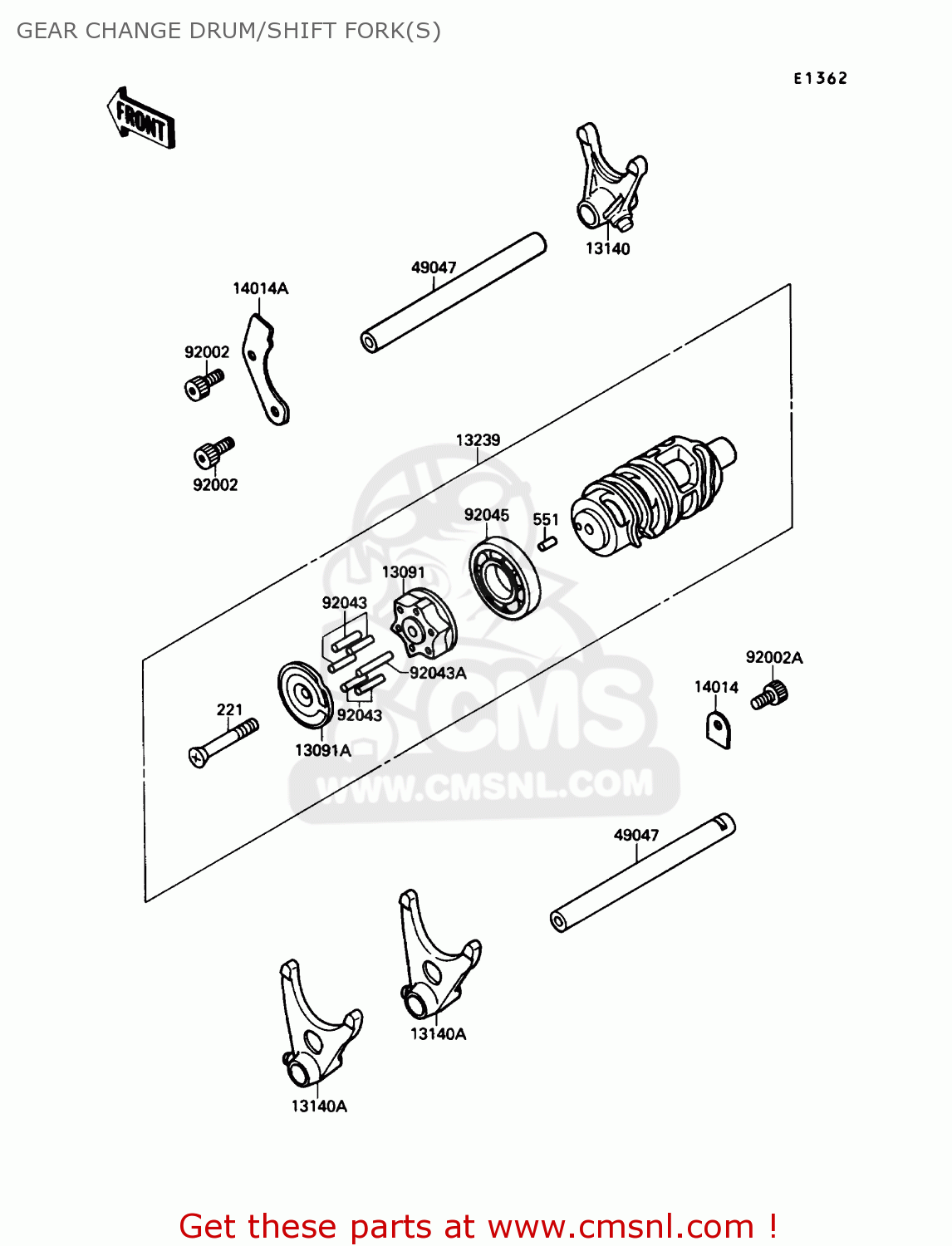 GEAR CHANGE DRUM/SHIFT FORK(S) ZX750F4 NINJA 750R 1990 USA CALIFORNIA