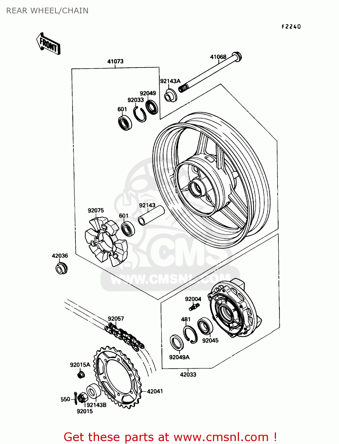 REAR WHEEL/CHAIN ZX750F4 NINJA 750R 1990 USA CALIFORNIA