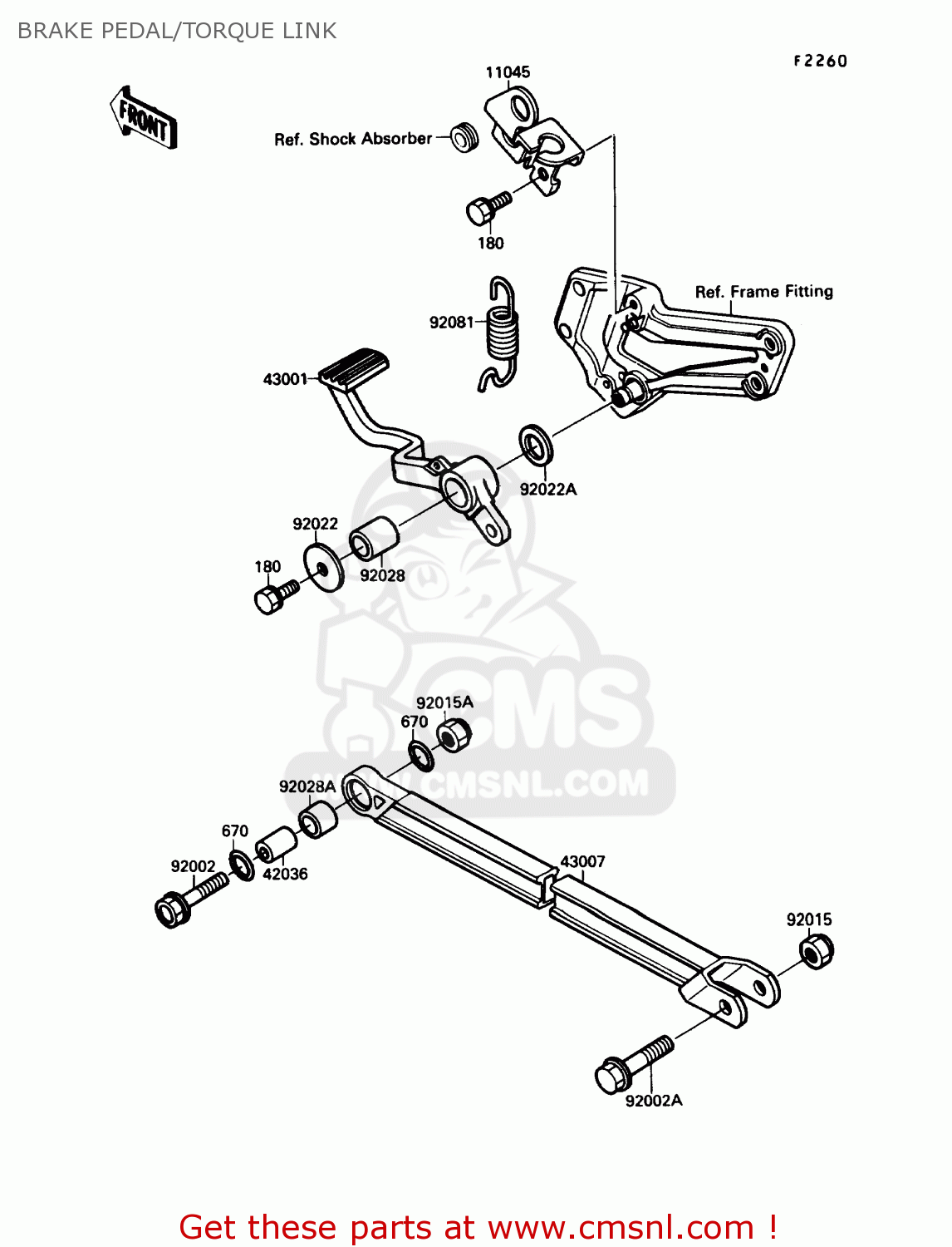 BRAKE PEDAL/TORQUE LINK ZX750F4 NINJA 750R 1990 USA CALIFORNIA