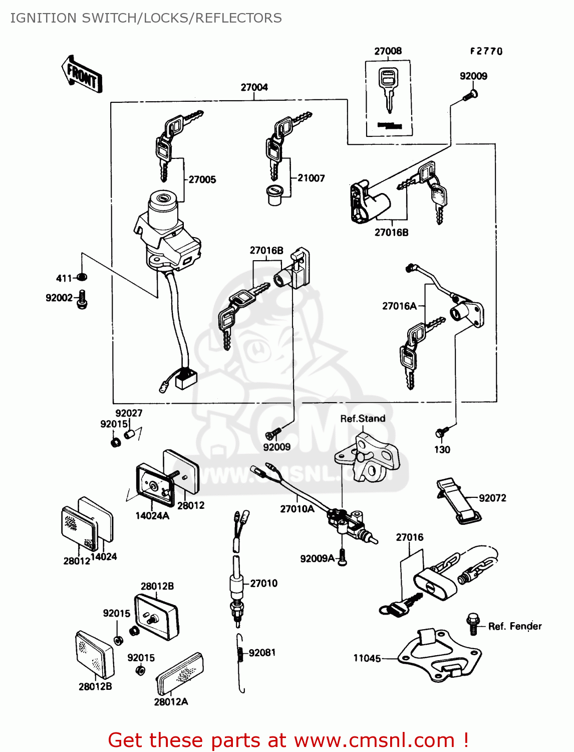 IGNITION SWITCH/LOCKS/REFLECTORS ZX750F4 NINJA 750R 1990 USA CALIFORNIA