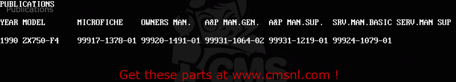 Publications ZX750F4 NINJA 750R 1990 USA CALIFORNIA