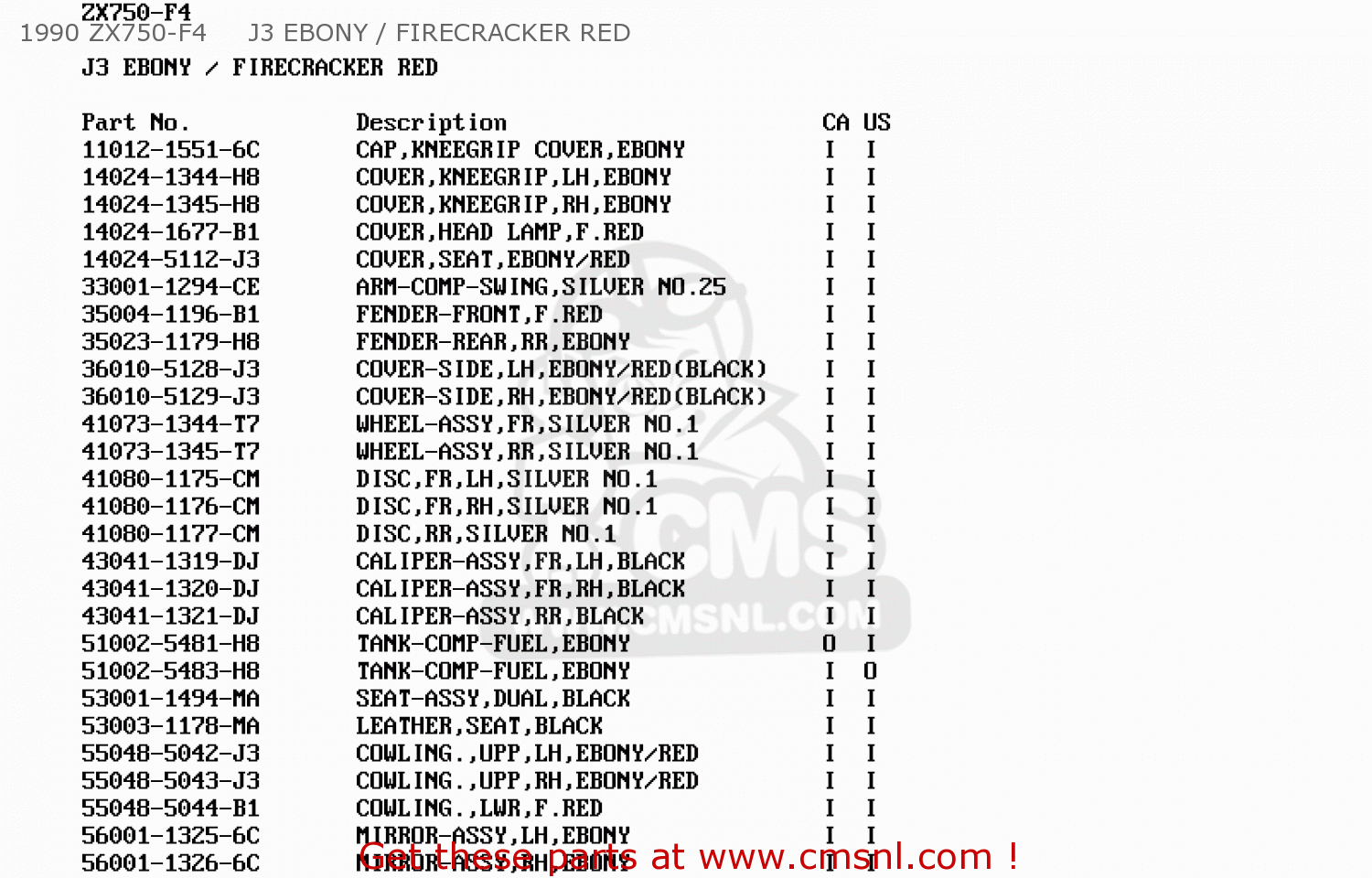 1990 ZX750-F4     J3 EBONY / FIRECRACKER RED ZX750F4 NINJA 750R 1990 USA CALIFORNIA