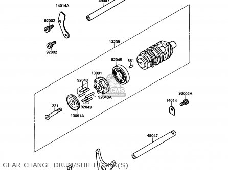 GEAR CHANGE DRUM/SHIFT FORK(S) - ZX750F4 NINJA 750R 1990 USA CALIFORNIA