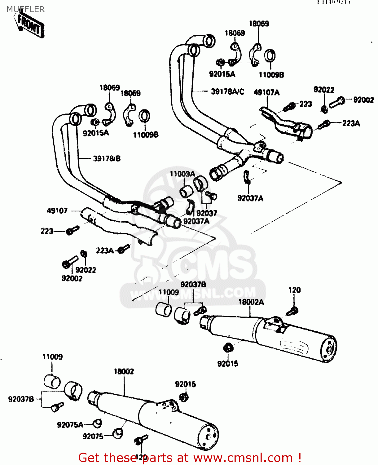 MUFFLER ZX750G2 1985 EUROPE UK FR GR IT NR SD