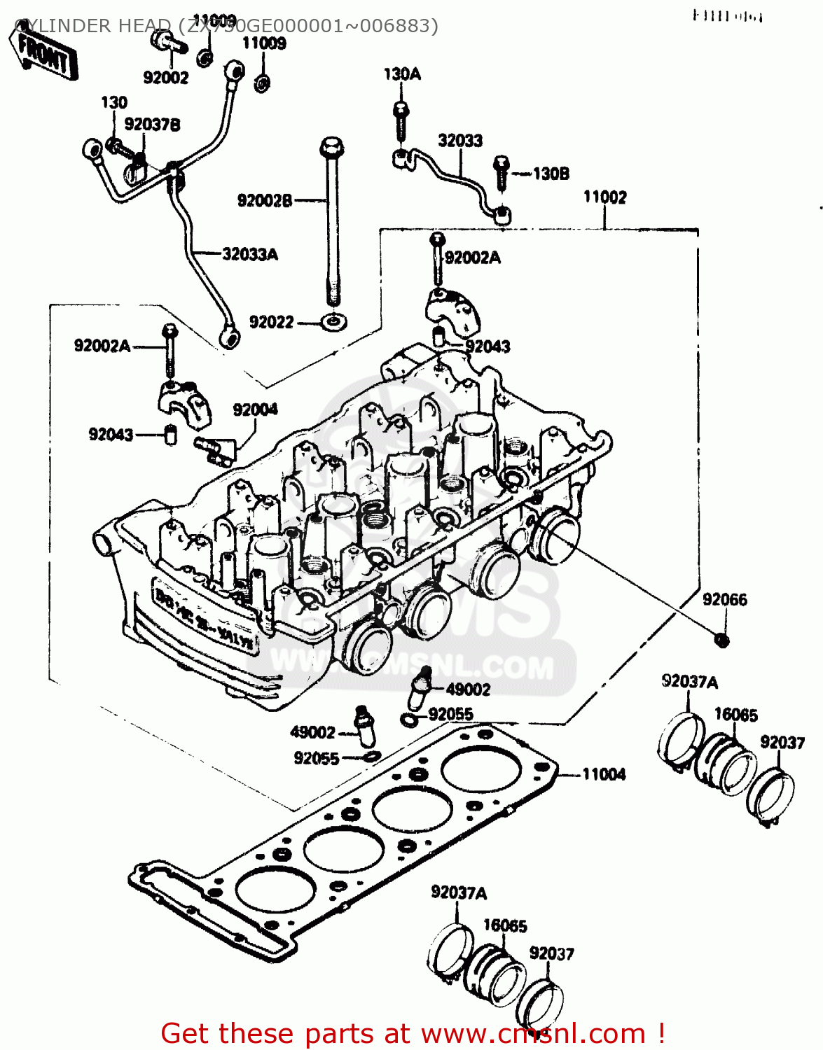 CYLINDER HEAD (ZX750GE000001~006883) ZX750G2 1985 EUROPE UK FR GR IT NR SD