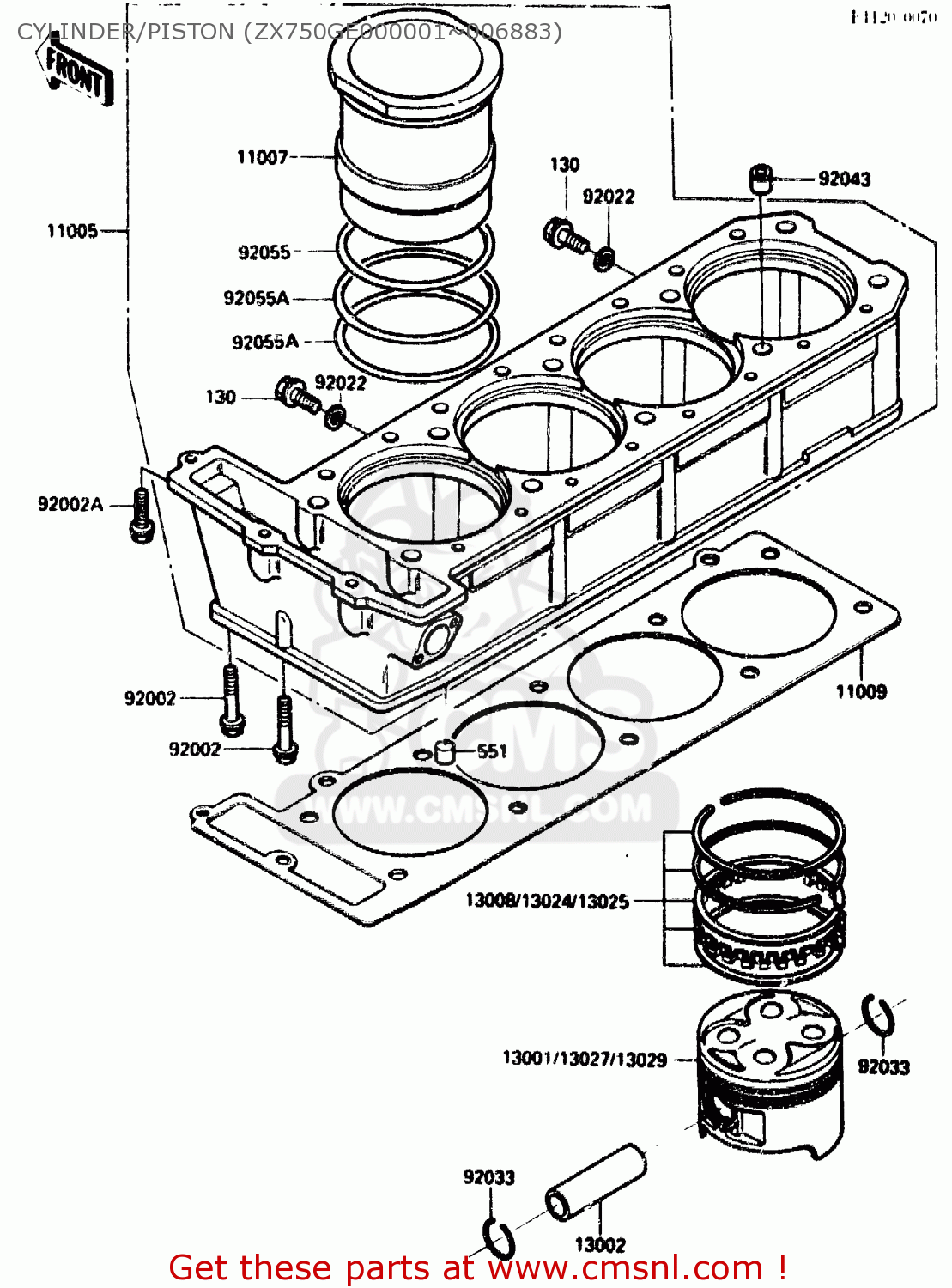 CYLINDER/PISTON (ZX750GE000001~006883) ZX750G2 1985 EUROPE UK FR GR IT NR SD